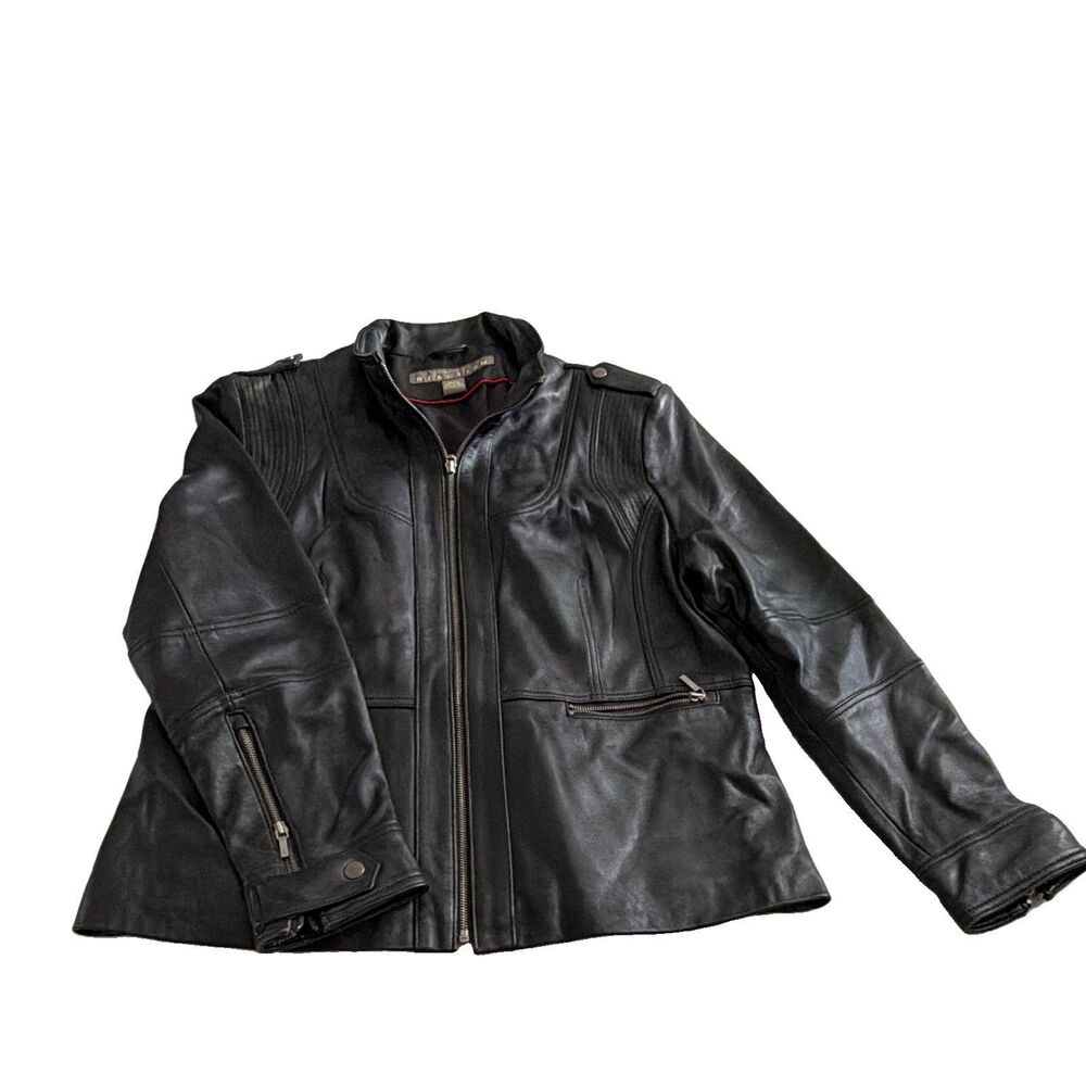 Kenneth Cole Reaction Women’s Black Genuine Leather Moto Jacket Size 2XL